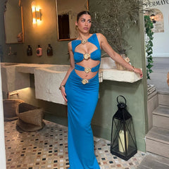 2Pieces Hollow Swimsuit With Long Skirt Women Sexy Swimwear Female Bikini Shiny Button Swim Suit White Bodysuit Beachwear Outfit voguable