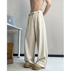 Black Belt Suit Pants Men Fashion Society Mens Dress Pants Korean Loose Wide Leg Pants Mens Office Formal Trousers Plus Size voguable