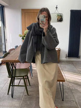 Women Casual Grey Single Button Woolen Cardigan Coat Long Sleeve V Neck Loose Jacket Autumn Winter Female High Street Outerwear voguable