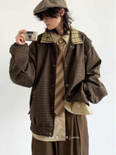 Spring Autumn Japanese Retro Plaid Jacket Men Women Couples College Style Splicing Embroidery Casual Loose Trend Jacket Urban voguable