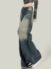 Women Streetwear Retro Jeans Loose High Waist Y2K Denim Pants Casual American Harajuku Fall Female Pockets Wide Leg Trousers New voguable