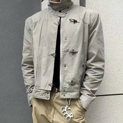 Voguable Vintage 90s Harajuku Aesthetic Streetwear Button Hooded Sweatshirts Grunge Stand Neck Jacket Y2k Casual Outfit Street Wear New voguable