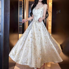 Vintage A-Line Jacquard Party Dresses Women Jacquard Spaghetti Strap Big Swing Dress Luxury Sleeveless Vestidos 270A voguable