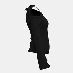 Women's T-Shirts Autumn Elegant French Lace-Up Plain Long Sleeve One-Shoulder Casual T-Shirts voguable