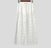 Lace Long Pants Men Casual Pants See-through Long Trousers Party Streetwear Fashion Solid Color Summer Hollow Out Pants voguable