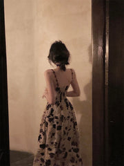 Voguable Summer Floral Strap Midi Dress Women Sleeveless Elegant Vintage Dress Evening Party One Piece Dress Korean Fashion voguable