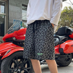 Voguable Japanese Trendy Leopard Print Shorts Men Women Korean Style Summer Streetwear Unisex Outer Wear Loose Straight Kpop Beach Pants voguable