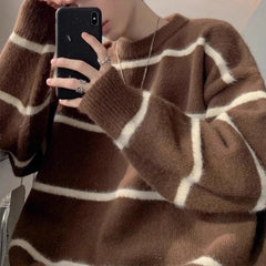 New Korean Trendy Men Sweater Light Luxury Knitted Drooping Stripe O Neck Long Sleeve Pullover Casual High Street Knitwear M-3XL voguable