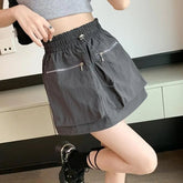 High Waist Drawstring Summer Women Short A Line Skirt Vintage Casual Cargo Big Zipper Pocket Skirt with Safety Shorts Hip Skirts voguable