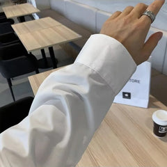 Korean Version Men Clothing 2024 New High-end Shirts for Men Solid Color Lapel Button Long-sleeved White Shirt Men Dress Shirt voguable
