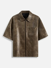 Top New US Black PU Leather Short Sleeved Shirt Oversized Mens Loose Men Streetwear Leather Cool Fashion Fitting Leather Shirt voguable