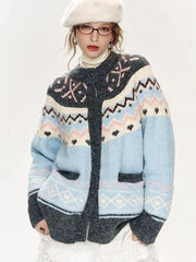 American Retro Print Cardigan Women Loose Lazy Wind Harajuku Knitted Sweater Casual Fall Winter Vintage O Neck Female Y2K Tops voguable