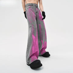 Coated Jeans Men's American High Street Wasteland Gray Wide-leg Pants Men Women A-type Smoke Gray Floor Pants 2025 voguable