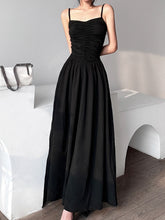 Black Pleated Ruched Long Dress mysite