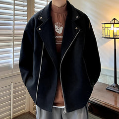 Voguable Winter Thickened Short Woolen Coat Men Warm Casual Zipper Woolen Jacket Men Korean Loose Thick Woolen Coat Men Jackets Coat voguable