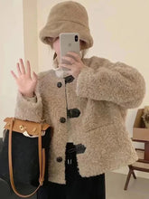 Korean Winter Faux Lamb Coat Women Slim Long Sleeve Warm Sweet Jacket Preppy Style Casual O Neck Female Cute Solid Tops New voguable