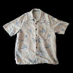 2025 New Chinese Breathable Sweat-absorbing Cotton Linen Japanese American Retro Bamboo Leaf Cuban Collar Shirt Ethnic Style Top voguable