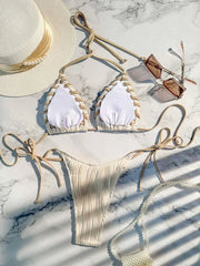 2024 Halter Wrinkled Weave Bikini Women Swimwear Female Swimsuit Two Pieces Bikini Set Brazilian Bathing Suit Swim Beach Wear voguable