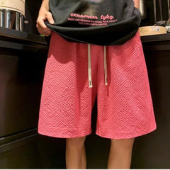 Fashion Elastic Lace Up Seersucker Thin Ice Silk Black Pink Quick-drying Breathable Shorts Casual Beach Shorts Pants Clothes voguable