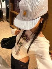 Y2k Printed Off Shoulder T-shirt Sweet Transparent White Long Sleeve T-Shirts Korean Fashion Casual Loose Tops Slim Up voguable