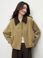 Vintage Casual Khaki Jacket Women Long Sleeve Patchwork High Quality Coat Korean All Match Women Fall Winter Embroidery Top voguable