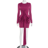 Voguable Ribbons Elegant Bodycon Long Sleeve Dresses for Women Autumn Winter Fashion Round Neck Ruched Party Birthday Dress Mini voguable