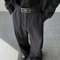 Voguable New Stylish Elegant Solid Color Suit Pants Men's 2024 Designer High Quality Loose Wide Leg Pleat Straight Trousers voguable