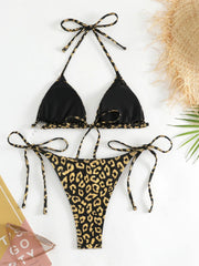 Voguable Sexy Orange Leopard Print Bikini Set 2024 Women Halter Push Up Bra Tie Side Thong Swimsuit Summer Backless Bathing Suit Swimwear voguable