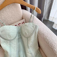 Voguable Mint Green Sexy Spaghetti Straps Tube Dresses Women 2023 Sweet Bodycon Midi Mesh Dress Elegant Club Party Evening Cami Dresses voguable