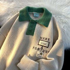 Voguable Ins High Street Cute Embroidery Buttons POLO Shirt Sweaters for Men Baggy Oversized Pullover Harajuku Streetwear Winter Clothes voguable