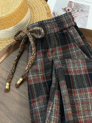 Retro Streetwear Plaid Pants Women Lace Up Loose Hip Hop Straight Trousers High Waist Casual Vintage Harajuku Bf Wide Leg Pant voguable