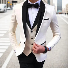 Voguable Luxury Slim Fit Men's 3-Piece Tuxedo Set with Shawl Lapel Blazer Vest And Pants for Wedding And Evening Parties voguable