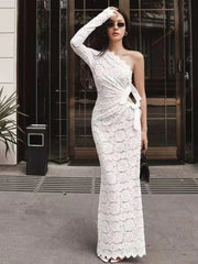 Sexy Slash Neck Lace Dress for Women Y2K Fashion Hollow Out Slim Midi Dress Femme Chic Tight Backless Party Night Vestidos Mujer voguable