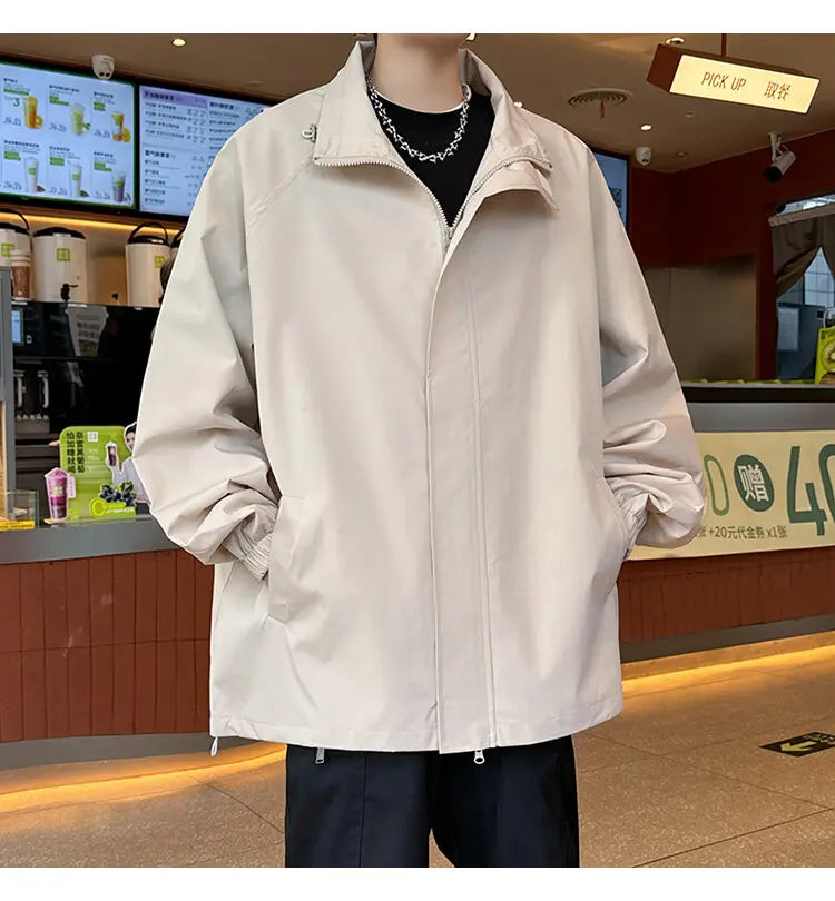 New jacket man Spring Windbreaker Men's Casual Climbing Waterproof Jacket Solid Lapel coat Unisex Fashion Gorpcore Youth