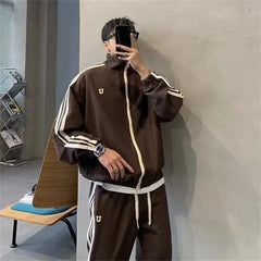 style trendy men's double pole sweatshirt suit men's lazy sports style casual loose ins couple versatile long-sleeved trousers
