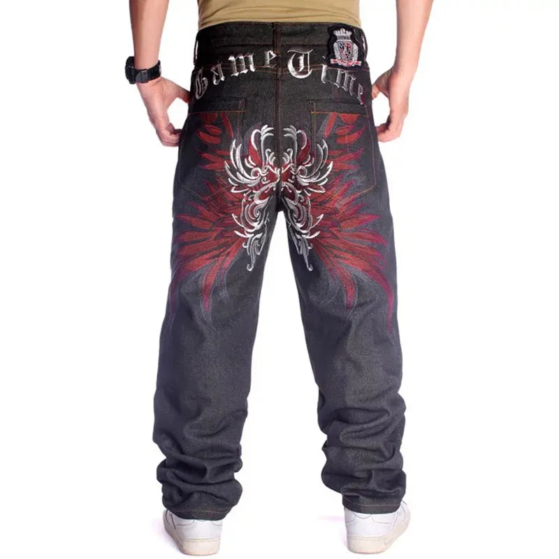 Man Loose Baggy Jeans Hiphop Skateboard Denim Pants Street Dance Hip Hop Rap Male Black Trouses Chinese Size 30-46 voguable