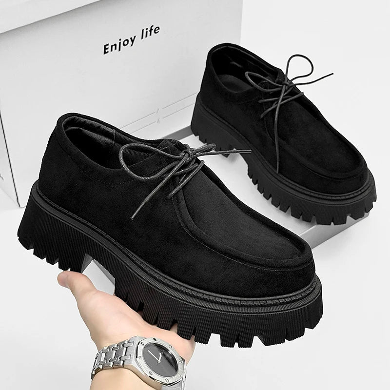 Voguable Women Retro Platform Loafers Soft Suede Lace-up Round Toe Thick Sole Anti-slip British Style Comfort Commute Walking Shoes voguable