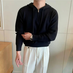 New British Leisure Men's Hooded Sweater Trendy Zip-up Preppy Style Slim-fit Long Sleeve Hoodies Casual Vintage Warmth Knitwear voguable