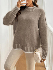 Women's High Neck Pullover Knitted Sweater Autumn Winter Simple Style Warm Cozy Top for Ladies voguable
