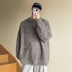 American retro mohair sweater men's autumn and winter high-end coat sweater loose lazy style women clothing y2k tops emo voguable
