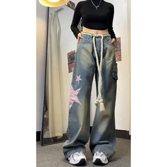 Voguable Women Baggy Star Jeans Vintage Harajuku Oversize High Waist Denim Trouser Emo 2000s Y2k 90s Aesthetic Wide Pants Trashy Clothes voguable
