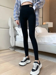 Grey Cotton Bottom Pants Women High Waist Tight Printing Slim Outer Wear Large Size Autumn Pants Soft voguable