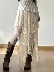 Asymmetrical Women Lace Skirt Vintage Y2K Aesthetic Summer Fashion High Waist Mid Skirts Ladies Holiday Outfits New voguable