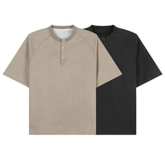 Cotton Breathable Buttoned Crew Neck Tshirt men Casual Comfort Lightweight Fashion Tee Top Basic Menswear Classic Plain tShirt voguable