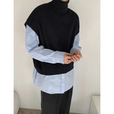 Turtleneck Sweater Vest Men Warm Fashion Winter Casual Knitted Pullover Men Korean Loose Short Sweater Vest Mens Jumper Clothes voguable