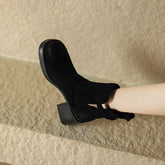 Autumn Winter New Women Ankle Boots Thick High Heels Cow Suede Genuine Leather Shoes Woman Side Office Lady Retro Boots voguable