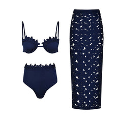 3Pcs Laser Cut Swimsuit Women Sexy Bikinis Push Up Bikini Set High Waisted Biquini Female Hollow Swimwear Bathing Suit Beachwear voguable