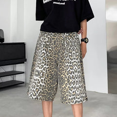 Voguable  Leopard Print Design Personality Trendy Seven-point Pants 2024 Korean Original New Men Fashion Street Men's Shorts voguable