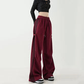 Voguable American Style Cargo Pants Women Autumn Winter Loose Thicken High Waist Straight Casual Motion Side Stripes Wide Leg Trousers voguable