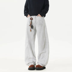 2025 Spring Men Denim Pants Straight Droop Vintage Loose Bottom Straight Wide Leg Casual Male Trousers Korean Style baggy jeans voguable